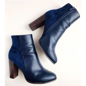 navy block heel ankle boots